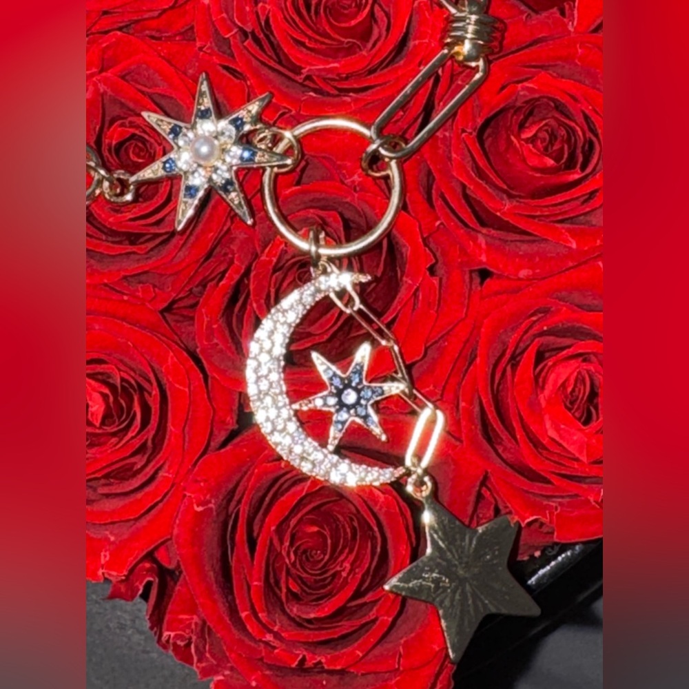 Celestial Charm Statement Necklace Gold Tone Moon… - image 4